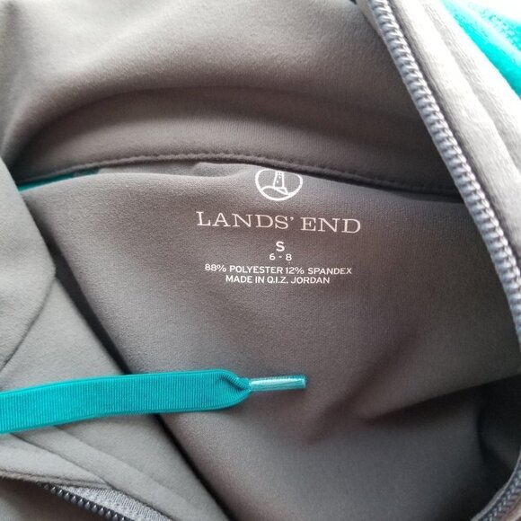 Lands' End Small 6-8 Full-zip Hooded Jacket‎ Gray Turquoise Color Block Zippered - Picture 3 of 9